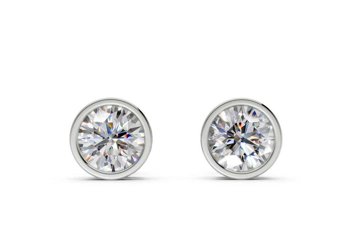 Classic Manhattan Round Diamond Bezel Studs (1 Carat Total Wt.)