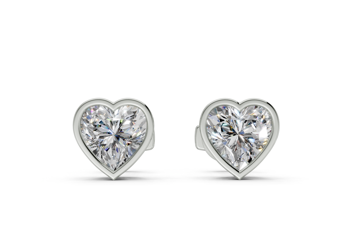 Classic Manhattan Heart Diamond Bezel Studs (1.5 Carat Total Wt.)