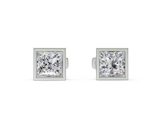 Classic Manhattan Princess Diamond Bezel Studs (1.5 Carat Total Wt.)