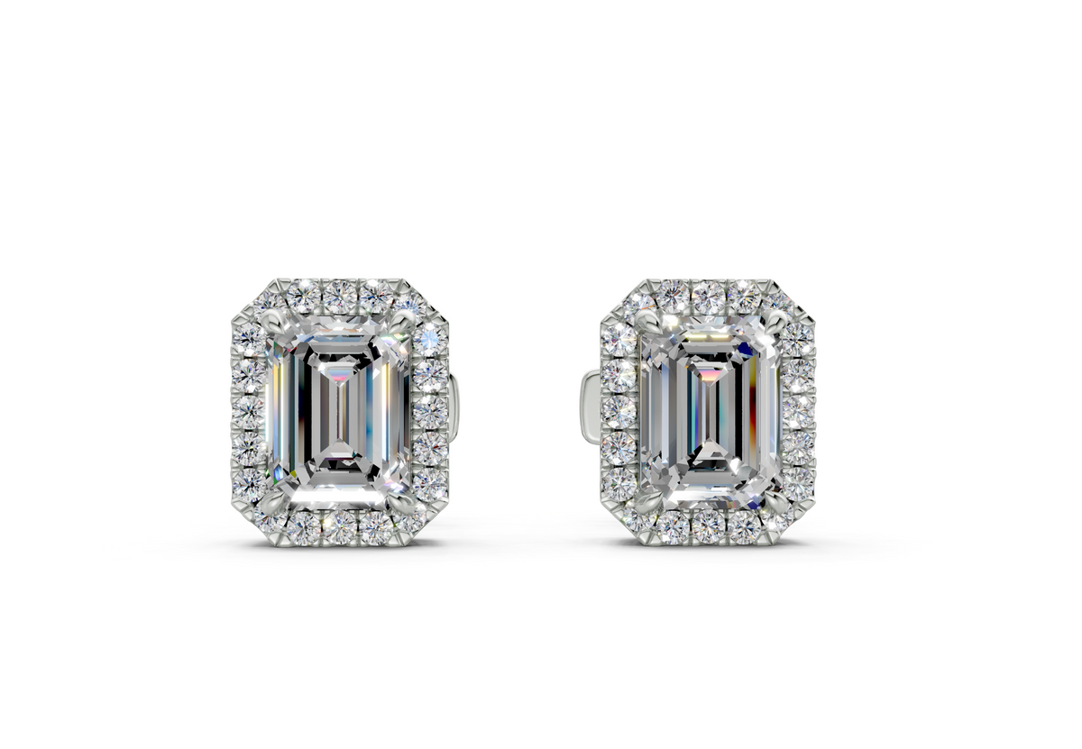 Houston Halo Emerald Diamond Studs (1.12 Carat Total Wt.)